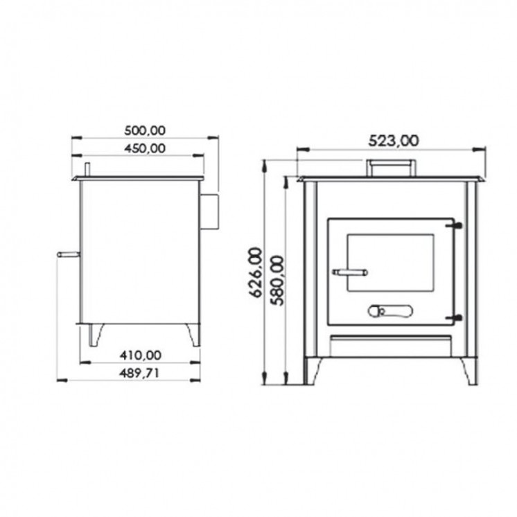 Pack Poêle à bois avec four LEO 12 bûches 45cm + Kit Conduit 150