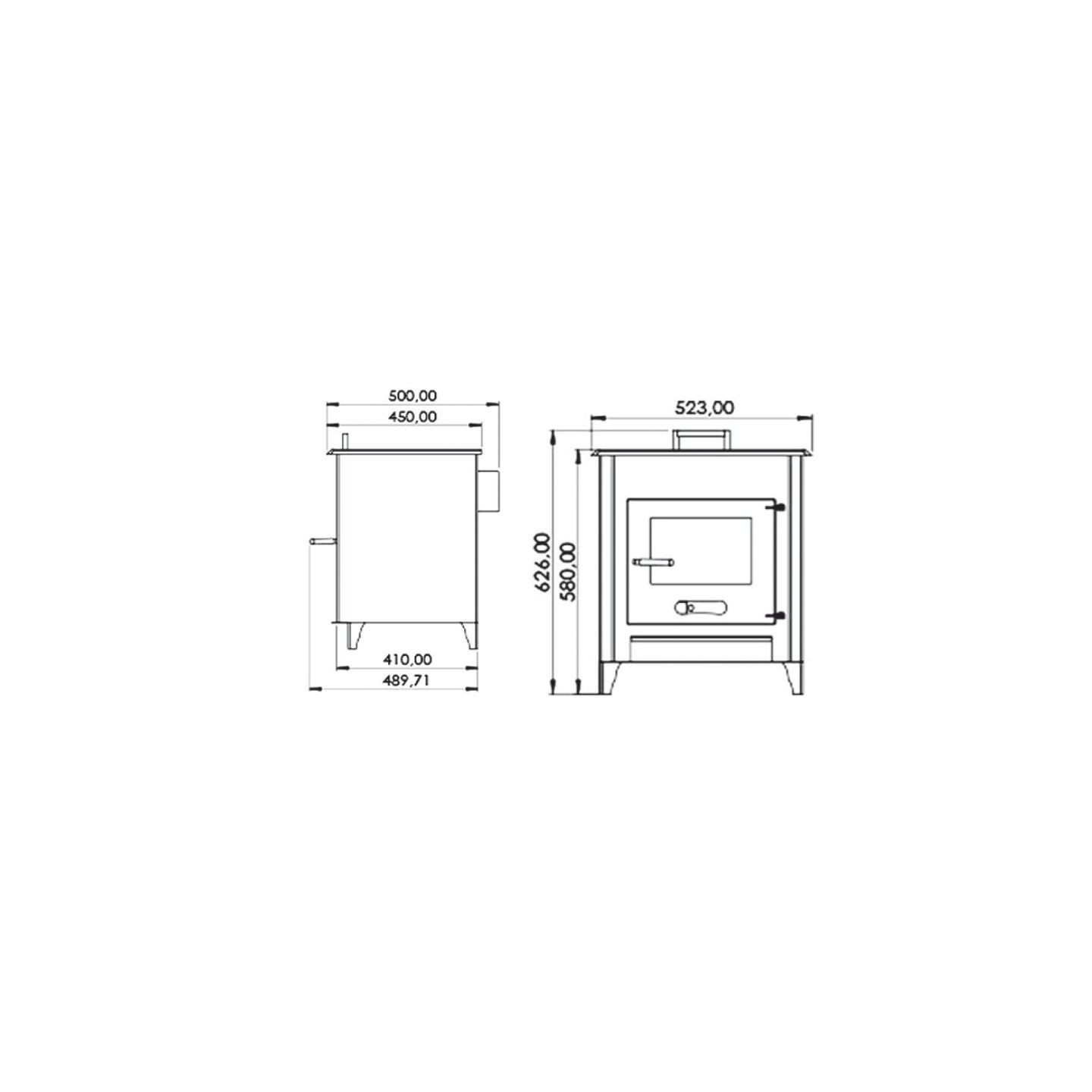 Pack Poêle à bois avec four LEO 12 bûches 45cm + Kit Conduit 150