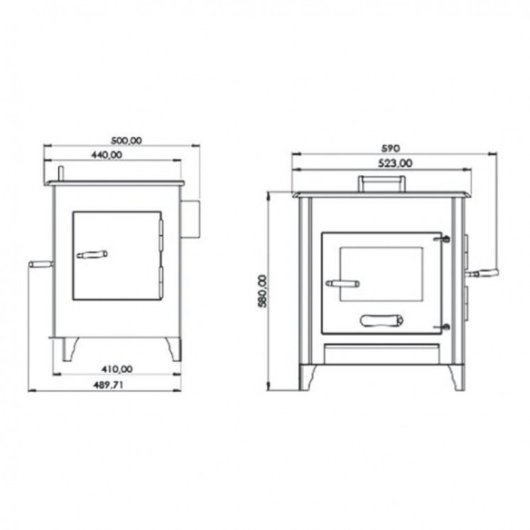 Pack Poêle à bois avec four SARA 12 bûches 45cm + Kit Conduit 150