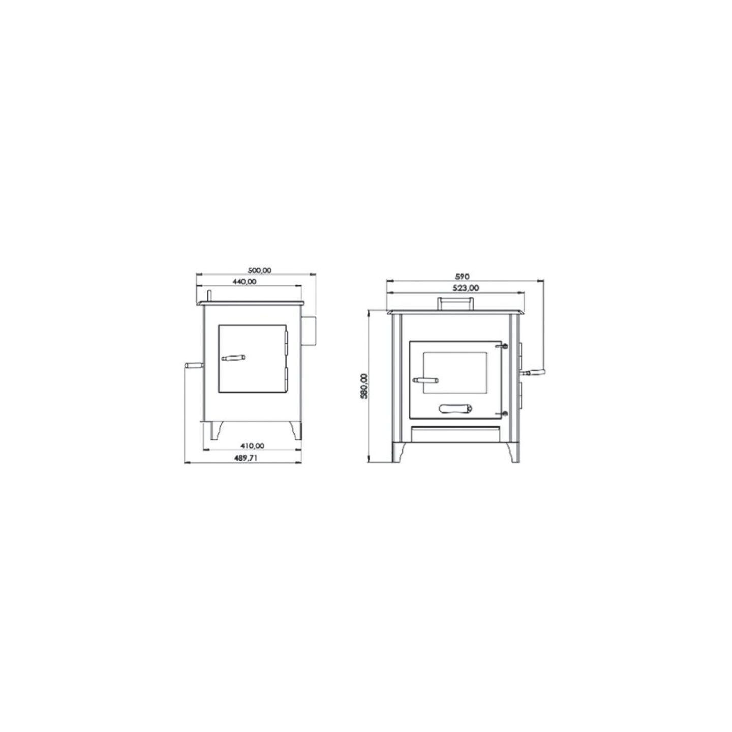 Pack Poêle à bois avec four SARA 12 bûches 45cm + Kit Conduit 150