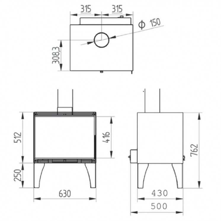 Pack Poêle à bois EDOARDO 10 bûches 50cm + Kit Conduit 150