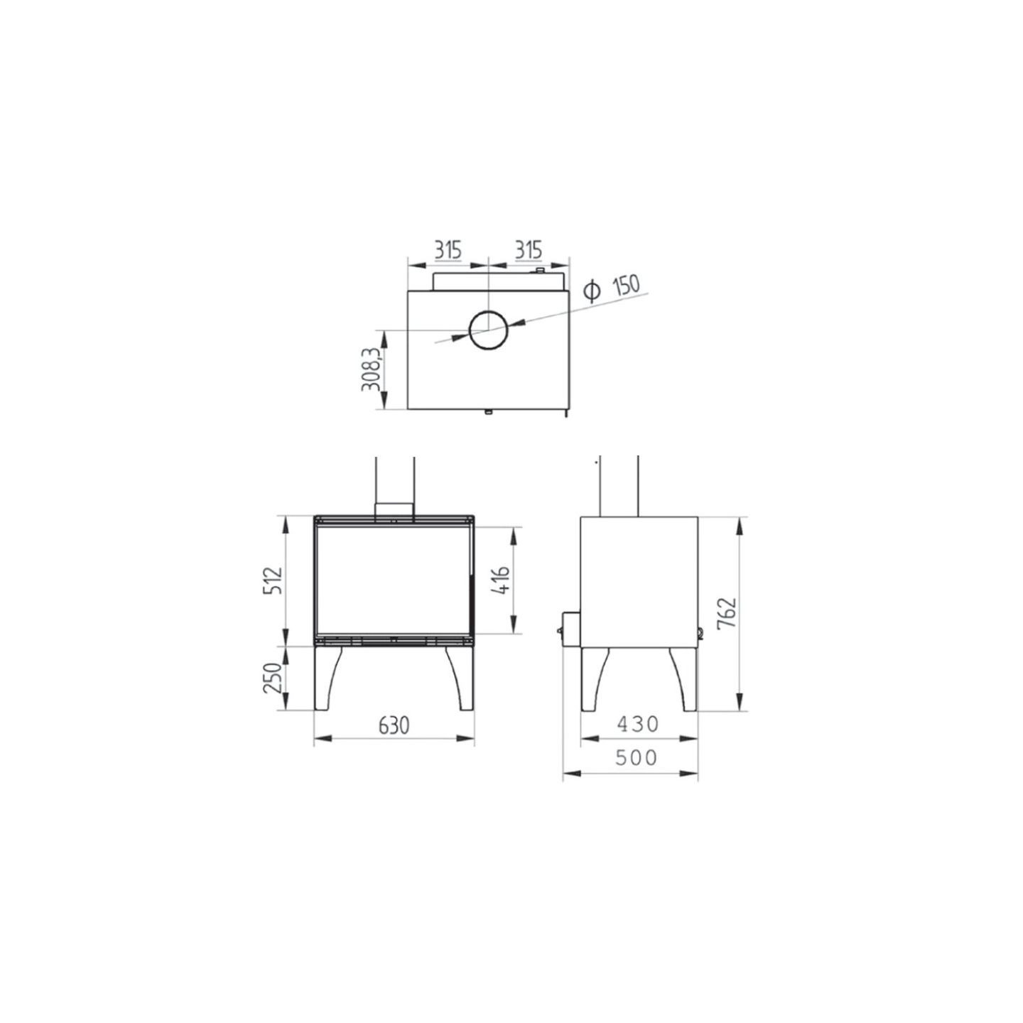 Pack Poêle à bois EDOARDO 10 bûches 50cm + Kit Conduit 150