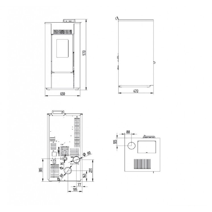 Pack Poêle à Granulés Lina 8  Étanche + Kit Conduit sortie Ventouse