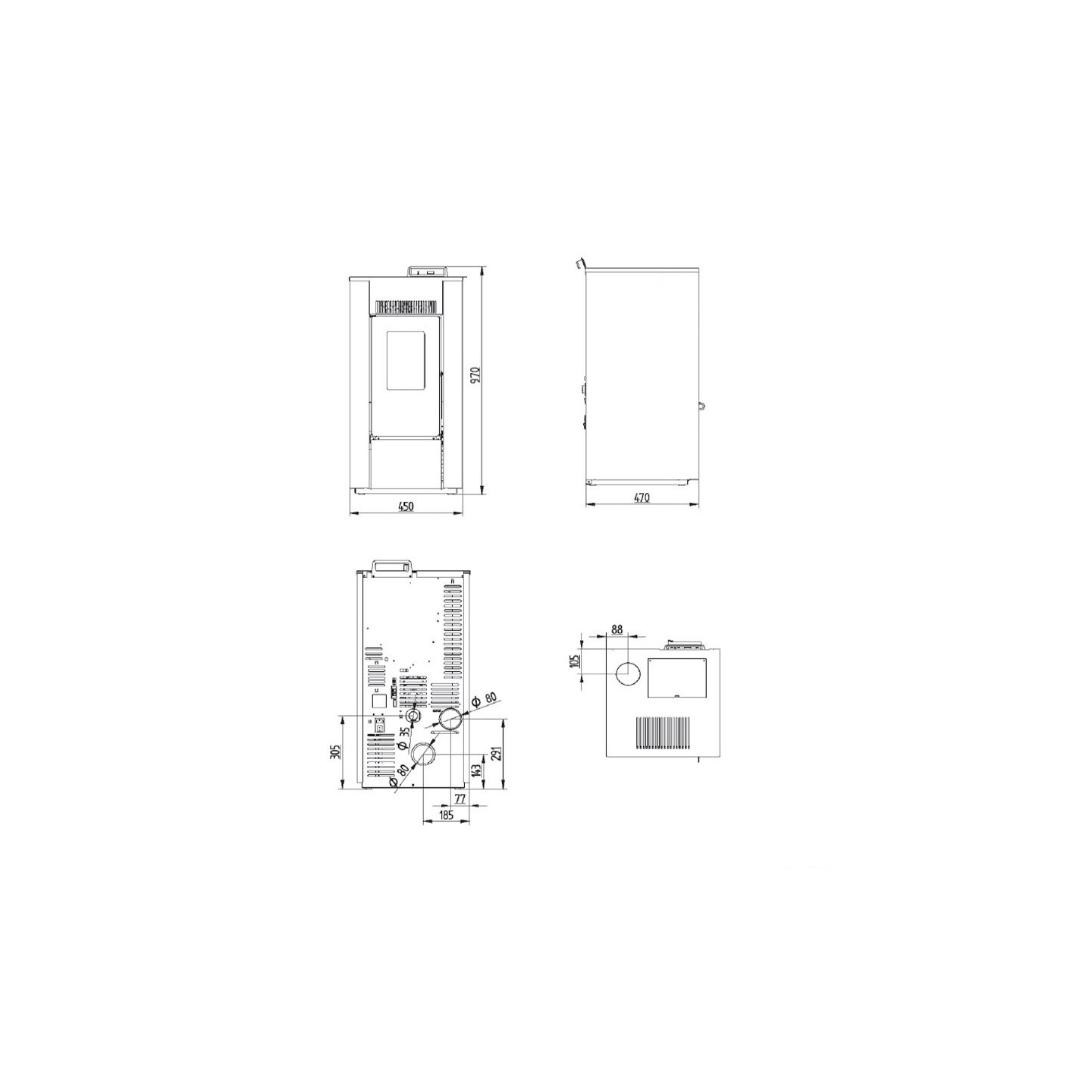 Pack Poêle à Granulés Lina 8 Étanche + Kit Conduit Double Flux Vertica