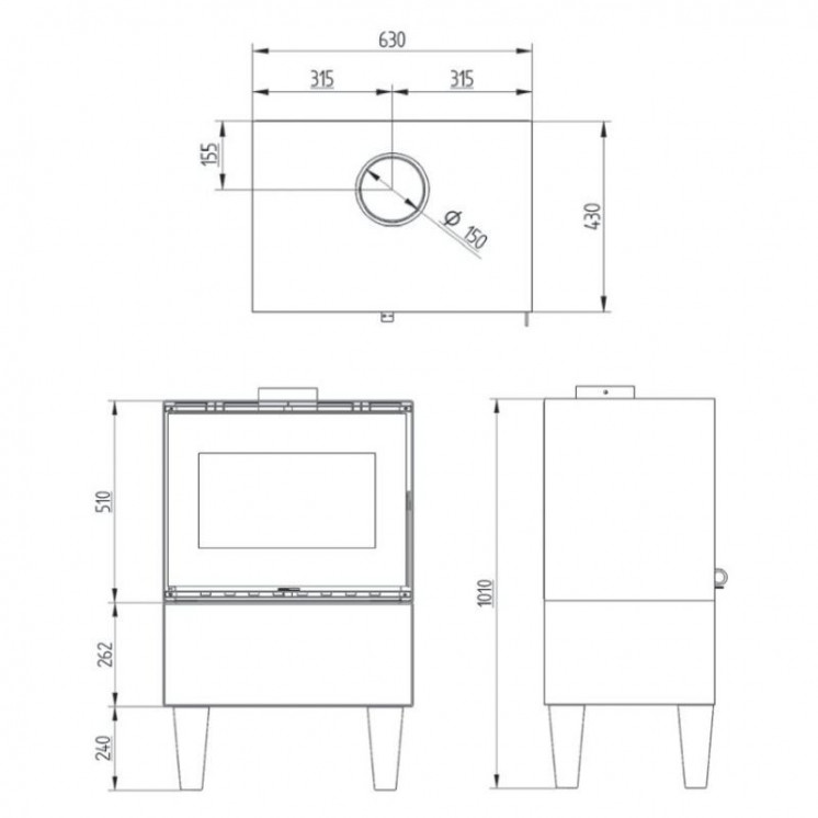 Pack Poêle à bois ANDREA 10 bûches 50cm + Kit Conduit 150