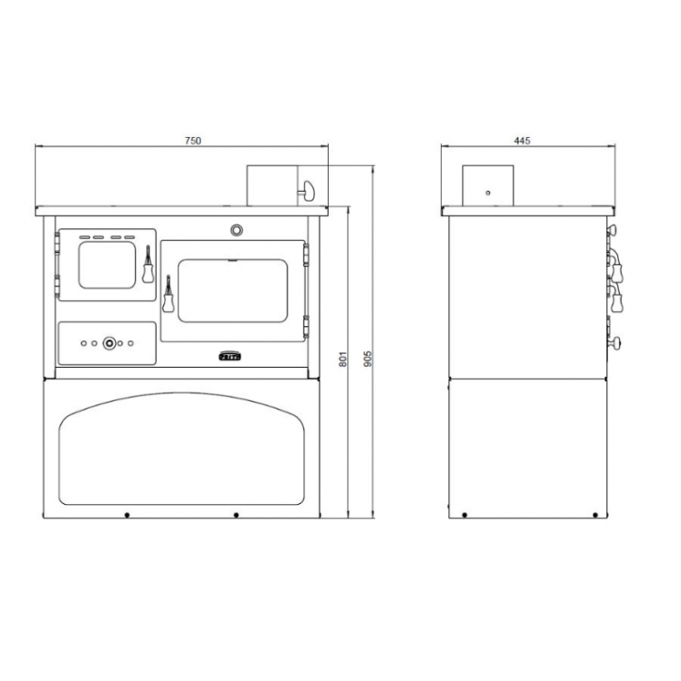 CUISINIERE A BOIS 1P34 | SORTIE COTE DROIT