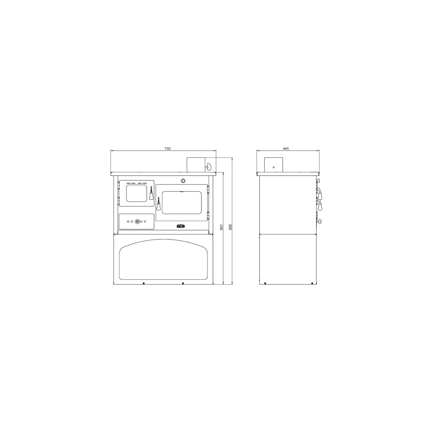 CUISINIERE A BOIS 1P34 | SORTIE COTE DROIT