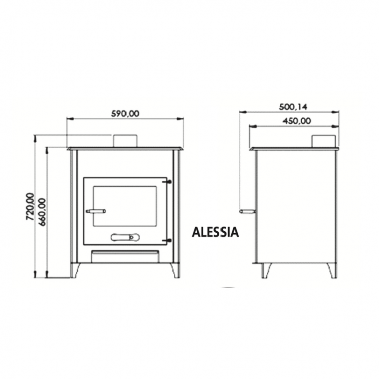 Pack Poêle à bois ALESSIA 14 bûches 55cm + Kit Conduit 150