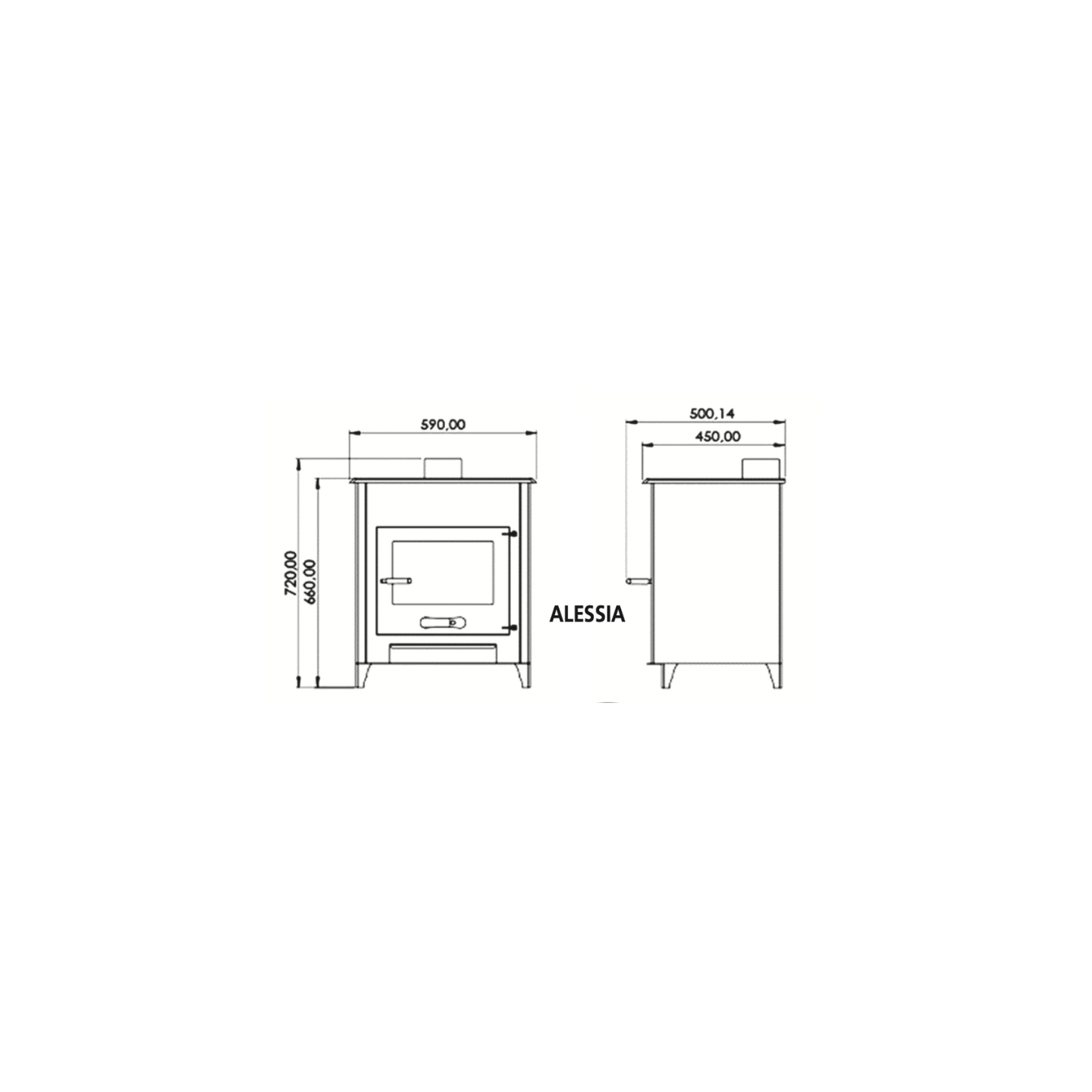 Pack Poêle à bois ALESSIA 14 bûches 55cm + Kit Conduit 150