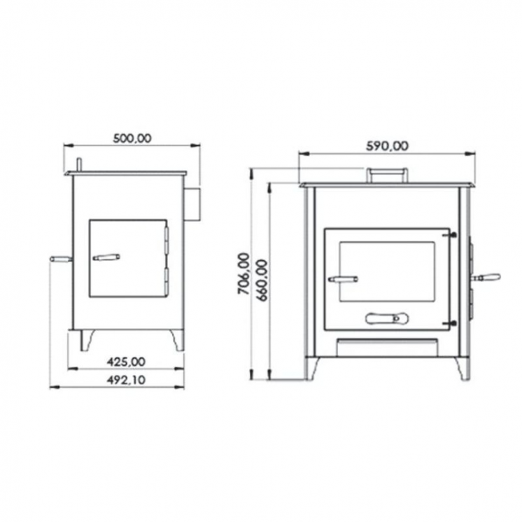 Pack Poêle à bois avec four PIA 14 bûches 55cm + Kit Conduit 150