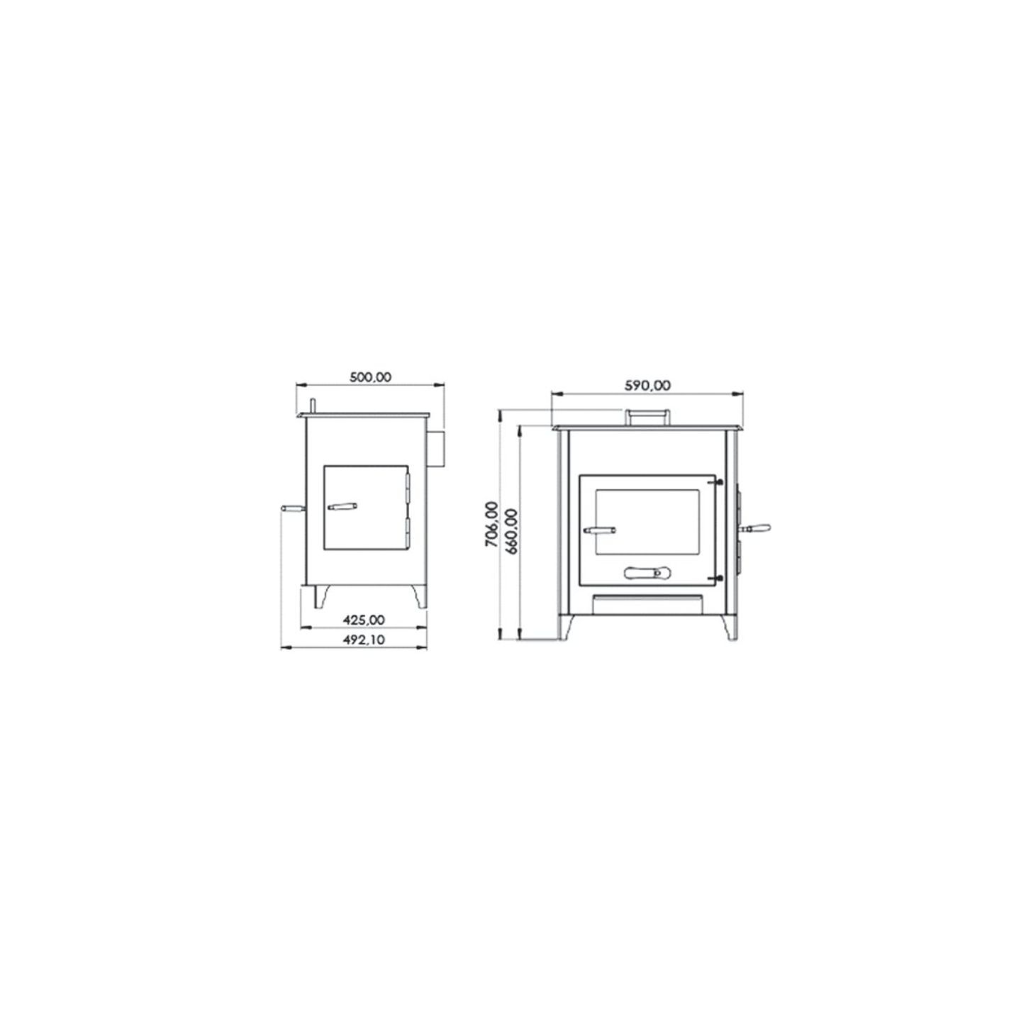 Pack Poêle à bois avec four PIA 14 bûches 55cm + Kit Conduit 150