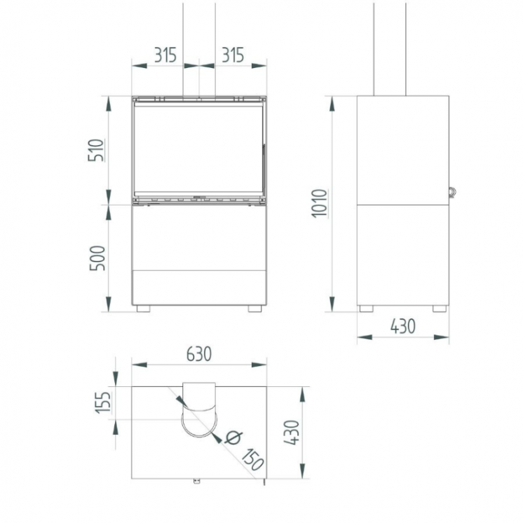 Pack Poêle à bois MATTEO 10 bûches 50cm + Kit Conduit 150