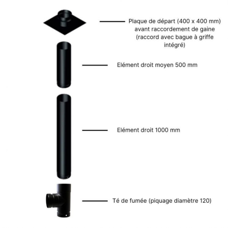 PACK POÊLE À BOIS NOA 9 - Bûches 50cm + KIT CONDUIT 150