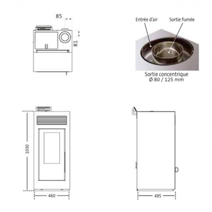 Pack Poêle à Granulés Marina 11 Étanche + Kit Conduit Vertical Ø80/125