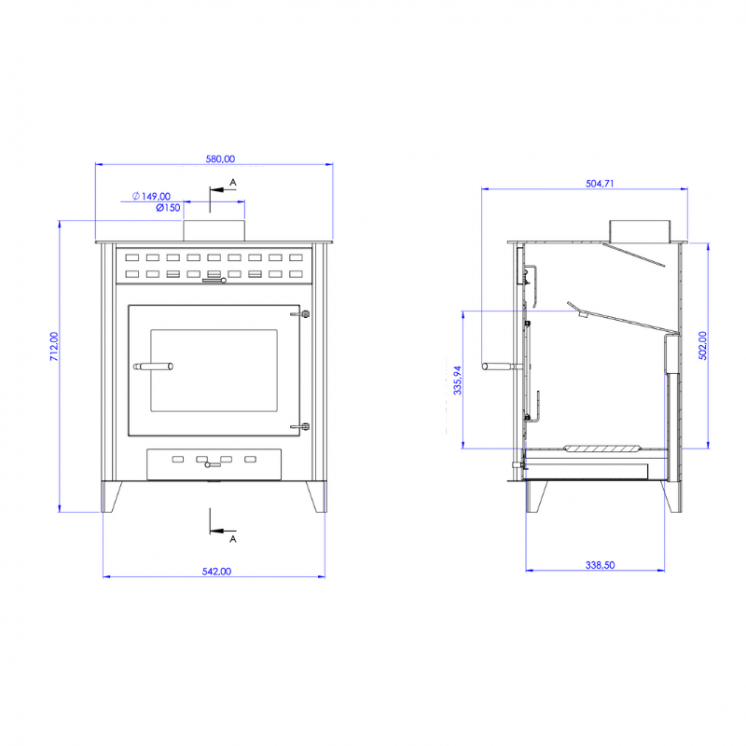 Pack Poêle à Bois LUNA  9 bûches 50cm + Kit Conduit 150