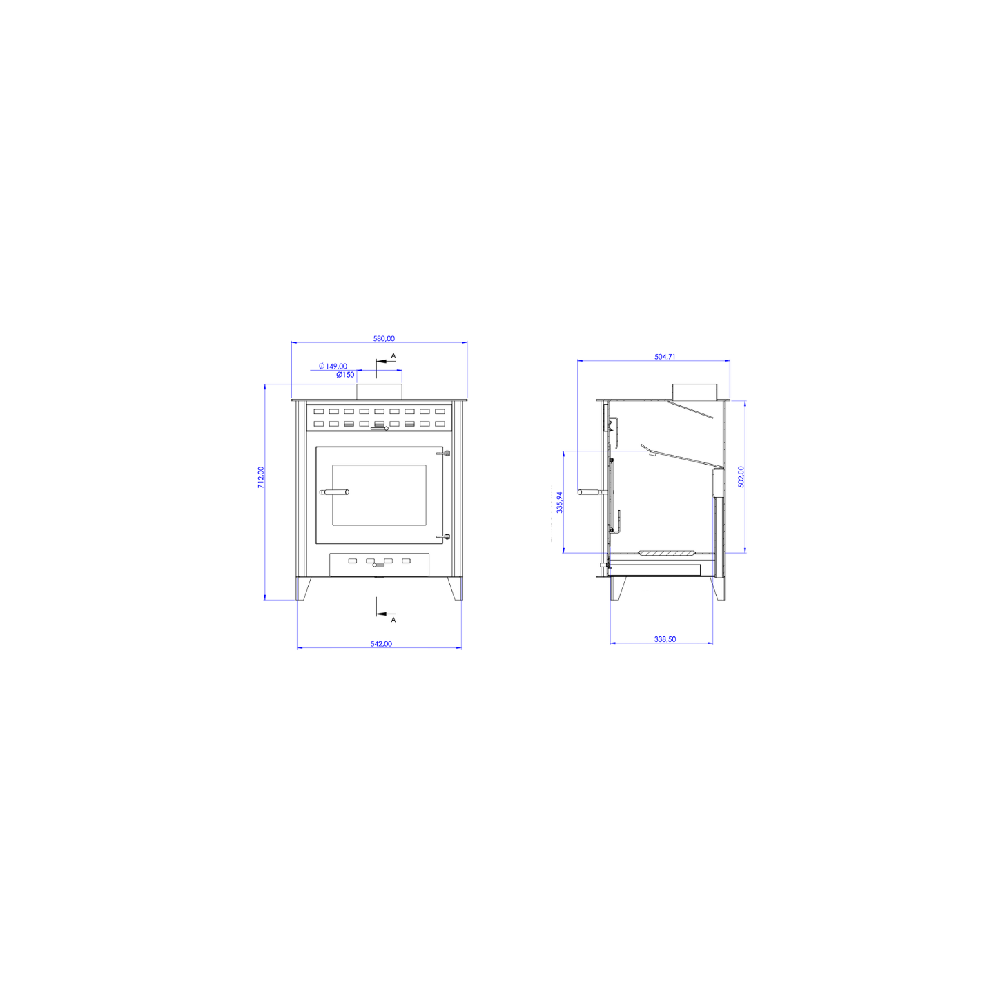 Pack Poêle à Bois LUNA  9 bûches 50cm + Kit Conduit 150