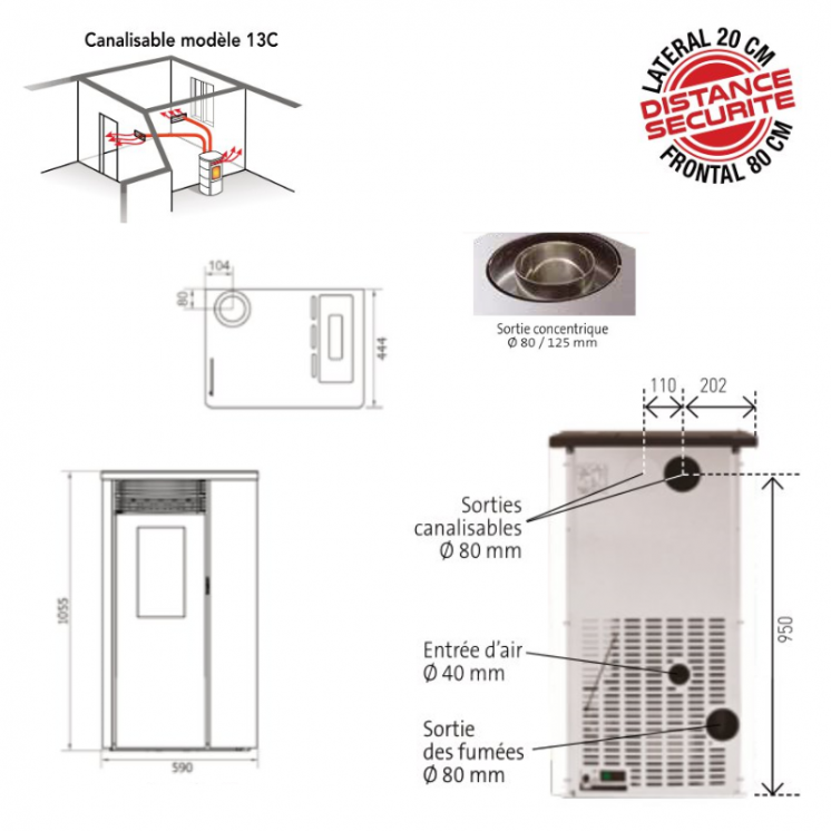 Poêle à Granulés - SAVONA 13C- Étanche Concentrique Canalisable