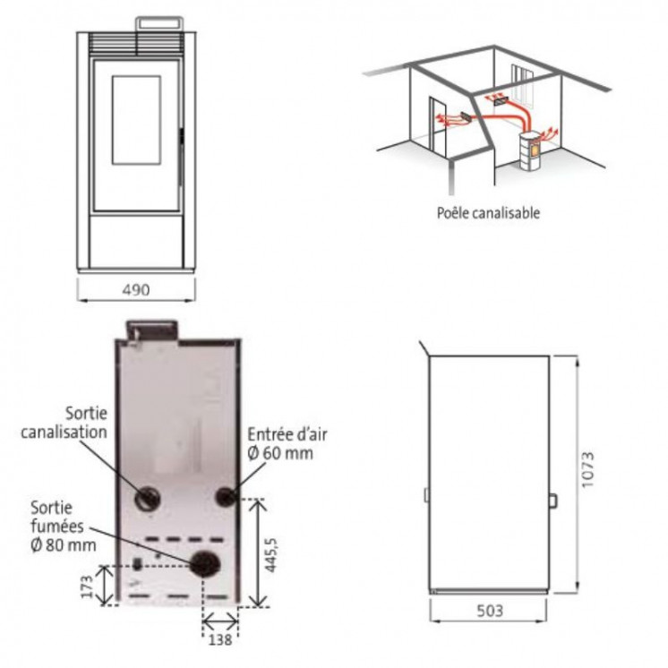 Pack Poêle à Granulés Marina 11 Étanche + Kit Conduit Vertical Ø80/125