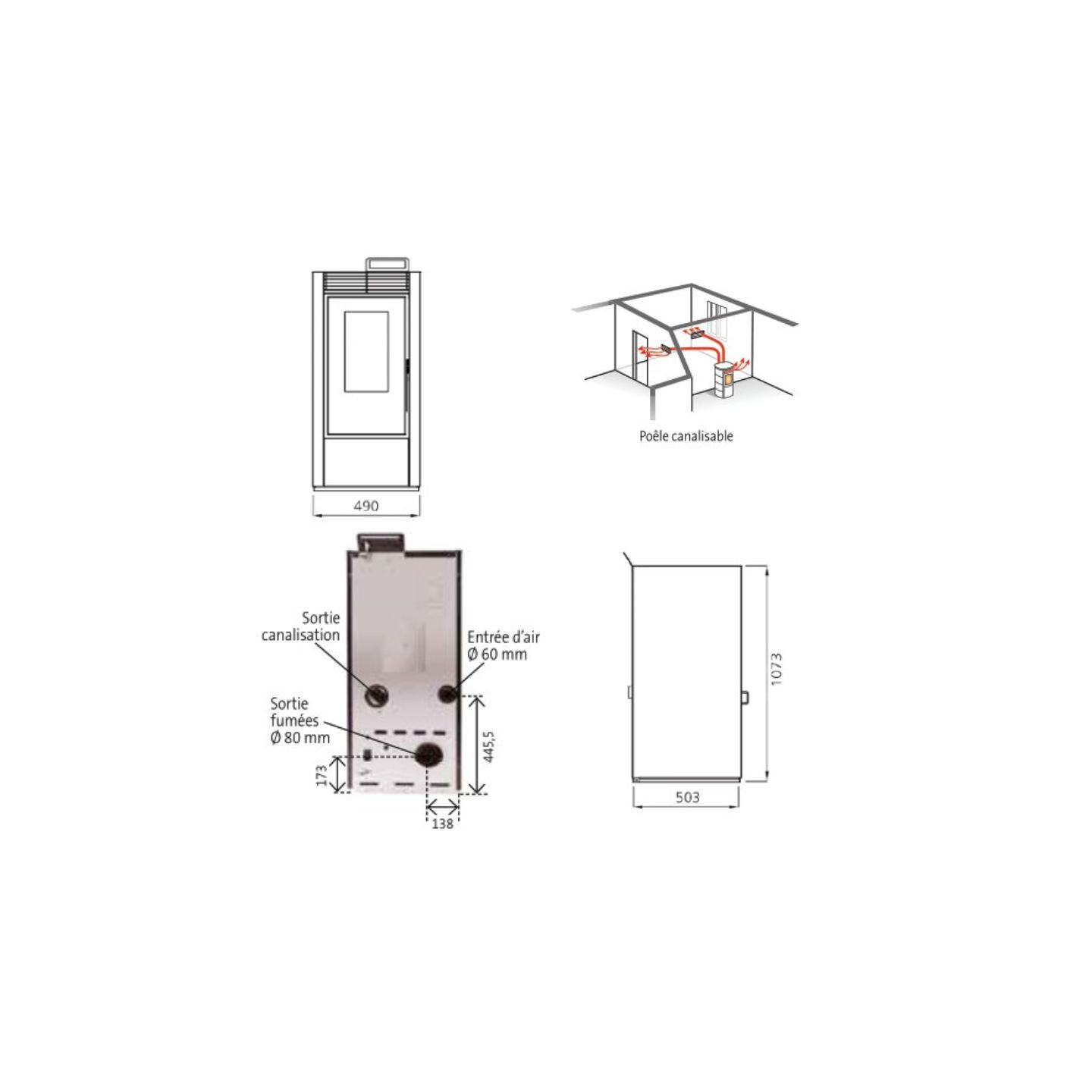 Pack Poêle à Granulés Marina 11 Étanche + Kit Conduit Vertical Ø80/125